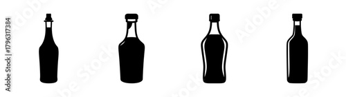 Four dark silhouettes of vinegar bottles arranged in a row on a