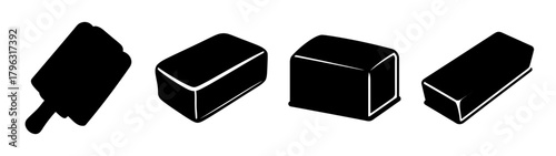 Set of four isolated black butter sticks and one popsicle in a hand drawn style