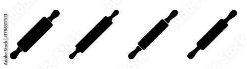 Row of black rolling pins kitchen utensil graphic repeating pattern for baking dough