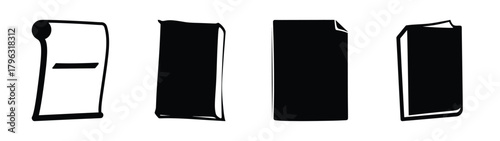 Simple hand drawn book icons privacy policy document white black square shapes abstract