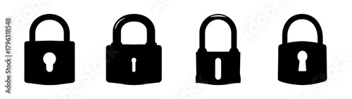 Four iconic padlock symbols representing security privacy safety protection and access