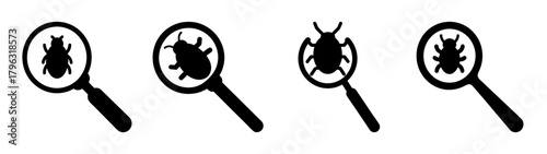 Malware detection search icons digital security antivirus bug scan magnifying glass icons