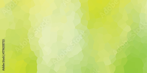 A vibrant mosaic-like background composed of irregular geometric shapes in varying shades of bright green and pale yellow, creating a fresh, natural, and crystalline visual effect