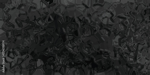 Dark abstract background with a complex network of interconnected, geometric shapes and fluid lines in shades of black and dark gray, creating a mysterious and modern feel