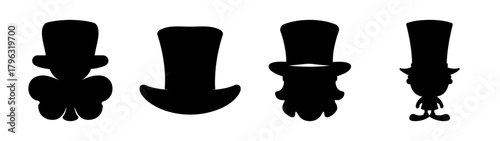 Four silhouetted leprechauns with top hats on for st patricks day