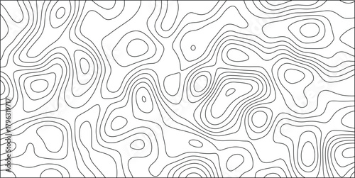 Abstract topographic contour lines pattern on a white background creating a visually complex and organic landscape map texture for design and graphic applications
