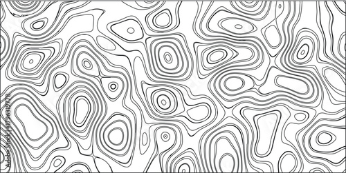 Black and white abstract pattern with swirling organic shapes and contour lines resembling a topographic map or cellular structure for scientific and artistic backgrounds