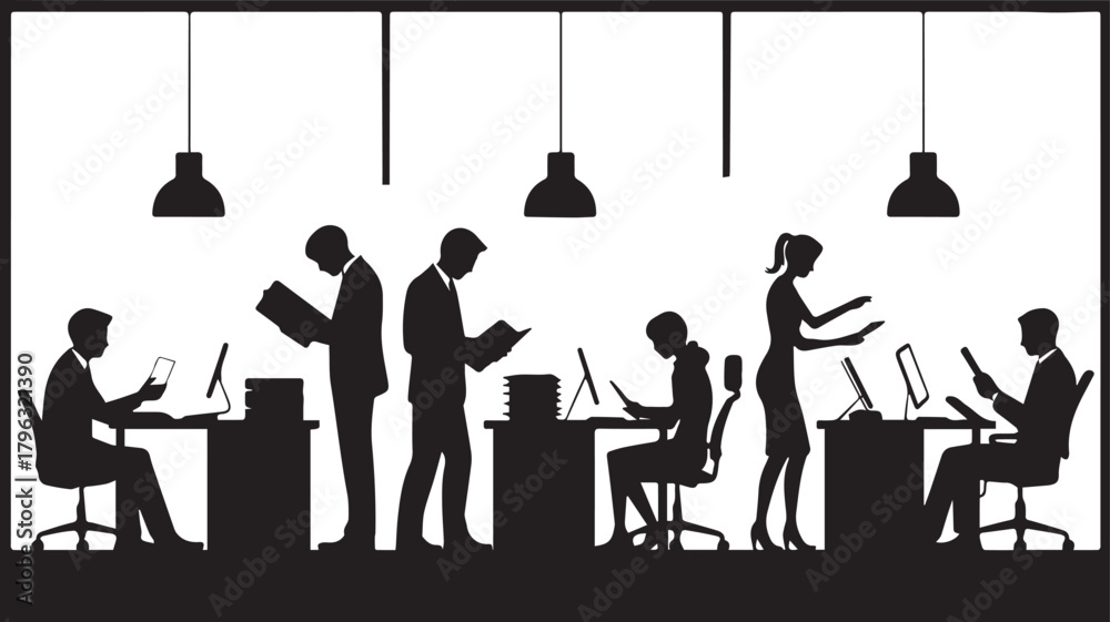 Fototapeta premium Office workers silhouette vector illustration for business and corporate design