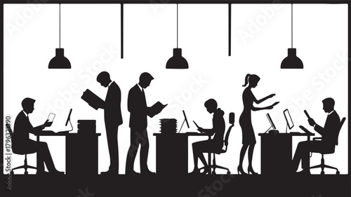 Office workers silhouette vector illustration for business and corporate design