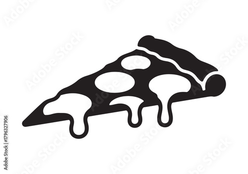  A simple black and white silhouette of a delicious slice of pizza with melting cheese