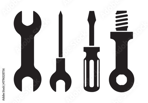  Collection of common hand tools including wrenches and screwdrivers silhouette