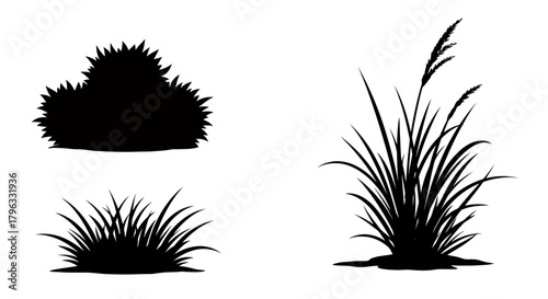 A vector illustration of grass clumps and tufts, presented as transparent PNGs, perfect for adding natural elements to designs and enhancing visual appeal.