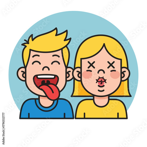 Cartoon kids making funny faces with silly expressions.