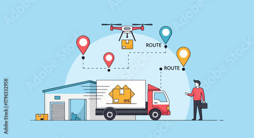 Delivery Drone and Robot Companions at Delivery Hub for Fast Online Shopping and Logistics