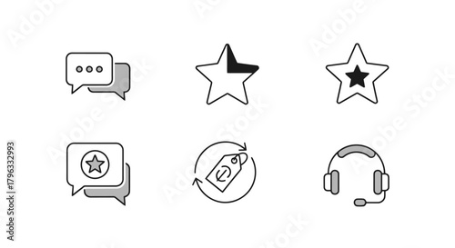 Collection of Communication and Review Icons for Digital Interface Design