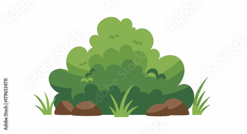 A vibrant green grass clump illustration, complete with small rocks, presents a natural, isolated element perfect for graphic design projects and digital compositions.