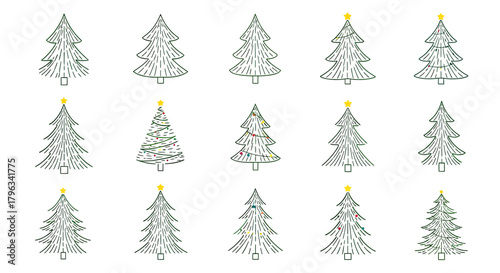 Hand Drawn Christmas Tree Illustrations Set for Holiday Design