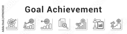 Goal Achievement  Modern and clean web banner illustration vector featuring thematic icons”