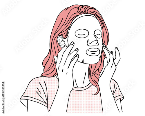 フェイスパックをする女性,シートマスク,スキンケア,美容,リラックス,シンプル,ベクター