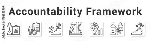 Accountability Framework  Modern and clean web banner illustration vector featuring thematic icons”