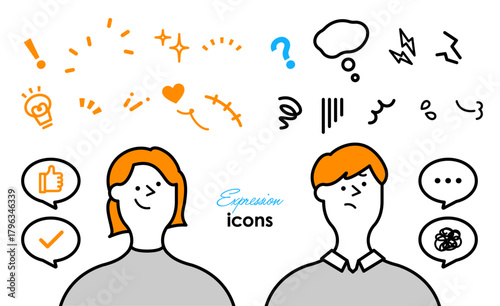 感情表現やリアクションを示すアイコン・漫符セット