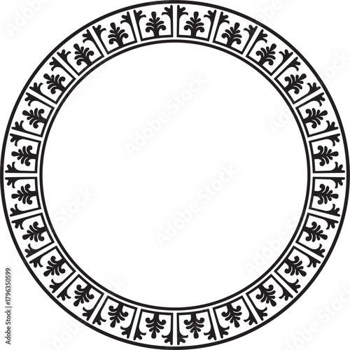 Vector black monochrome stencil round classic byzantine ornament. Circle, ring, border, Ancient Greece, Eastern Roman Empire frame. Decoration of the Russian Orthodox Church