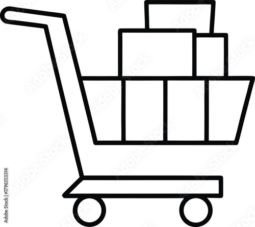 Simple Line Art Icon of a Shopping Cart Filled with Boxes