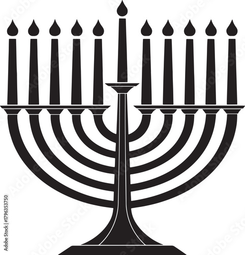 Kwanzaa african culture Black silhouette of a nine-branched menorah with a central candle and flame shapes