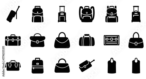 Collection of modern travel bags and luggage icons for stylish journeys