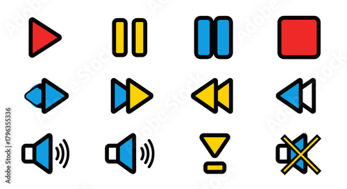 Modern media player icons for digital interfaces and user experience design
