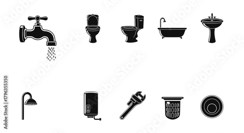 Modern bathroom icons for design projects, plumbing, and home renovation inspiration