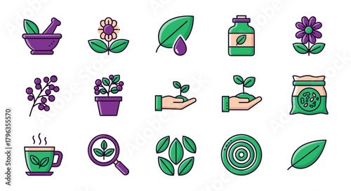 Natural wellness icons promoting organic growth and healthy living solutions