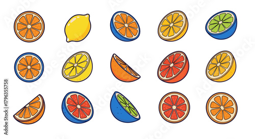 Vibrant collection of fresh citrus fruits sliced and whole, perfect for healthy eating designs