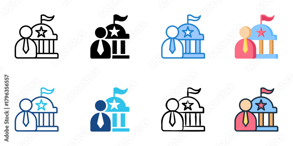 Fototapeta premium Civil service icon set multiple style collection 