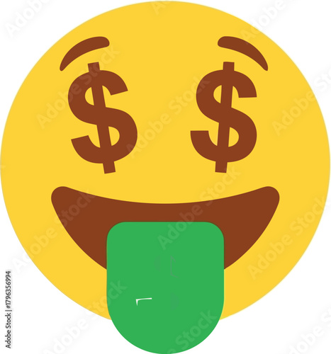 Money eyes emoji face with green tongue