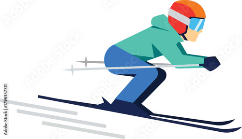 Dynamic skiing action flat illustration