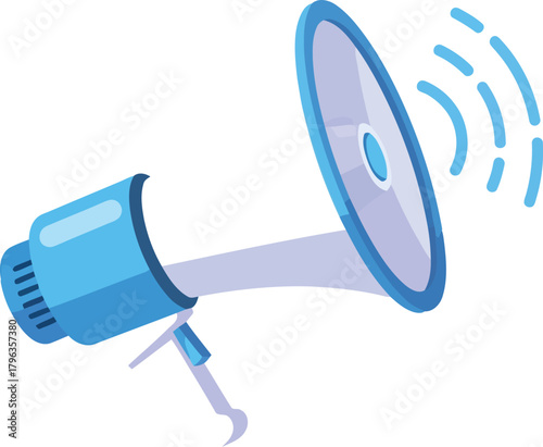 Blue megaphone announcing with sound waves icon