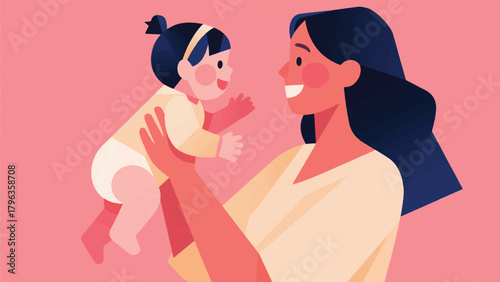 Illustration Of A Mother Carrying A Baby Vector Design Template