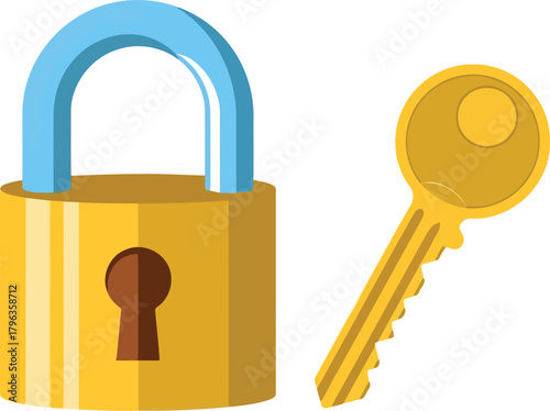Golden lock and key icon vector illustration