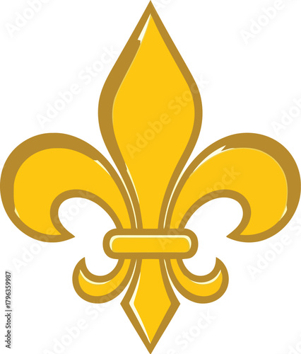 Golden fleur de lis symbol on white background