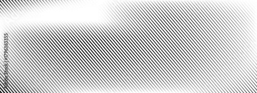 Slant line halftone gradation texture. Fading diagonal stripe gradient background. Black oblique pattern backdrop. Vanishing thin parallel line wallpaper for overlay, print, cover.  Eps10