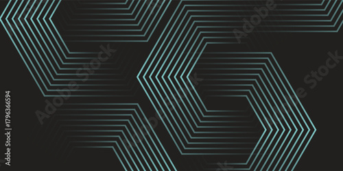 Dynamic turquoise neon hexagonal lines form a striking geometric pattern on a black background, evoking modern technology, futuristic design, and digital aesthetics