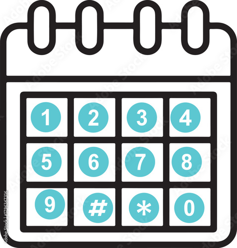 ''Telephone keypad vector icon with numbers and symbols on a black outline pad for communication technology''