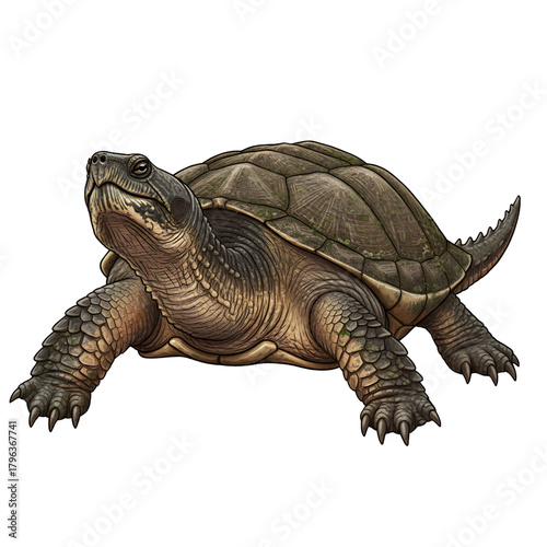 Cute turtle walking on white background isolated in nature