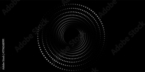 et of black thick halftone dotted speed lines. Speed lines in circle form. Geometric art. Design element for frame, logo, tattoo, web pages, prints, posters, template, abstract vector background.