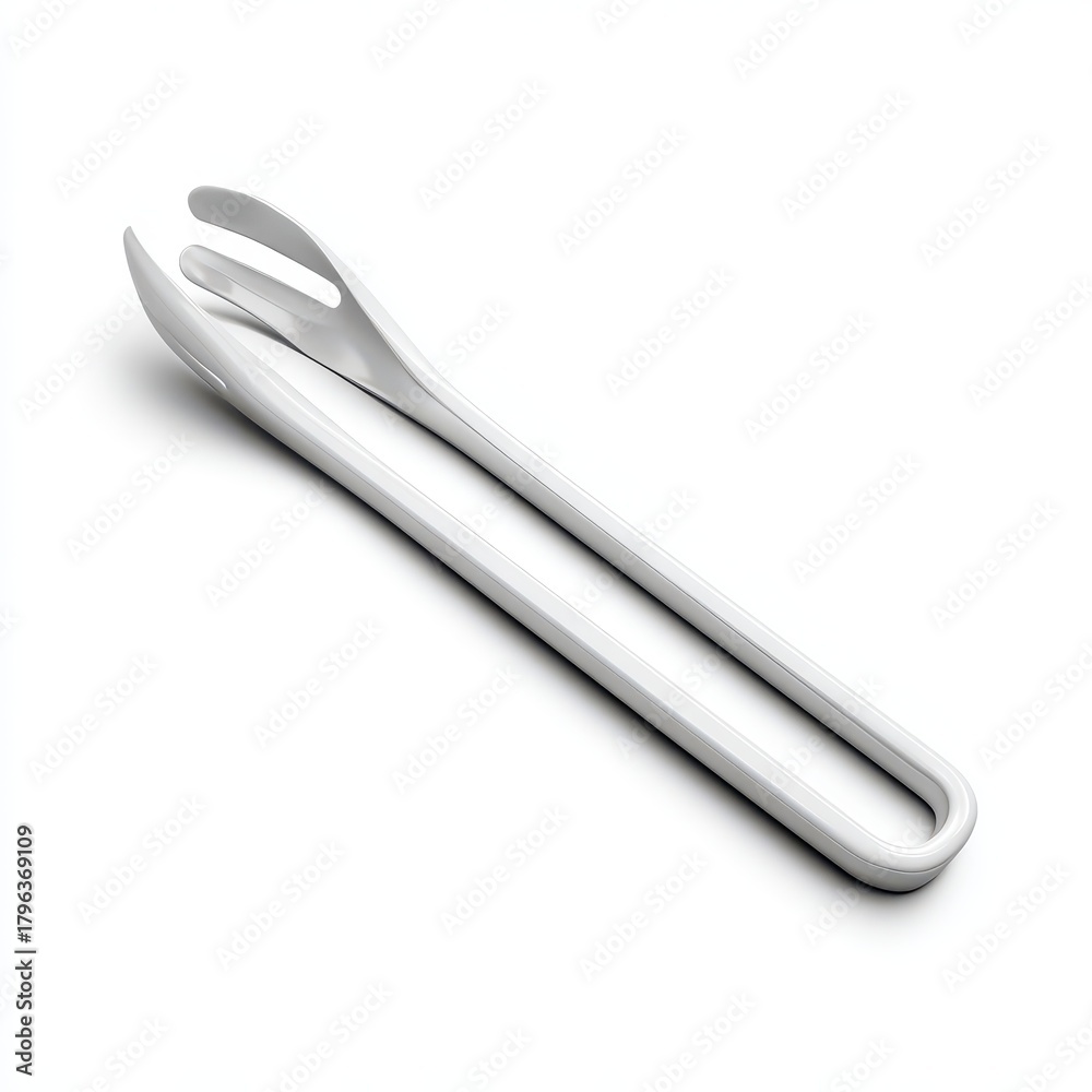 Obraz premium A sleek, modern white plastic food tong on a clean surface for culinary use.