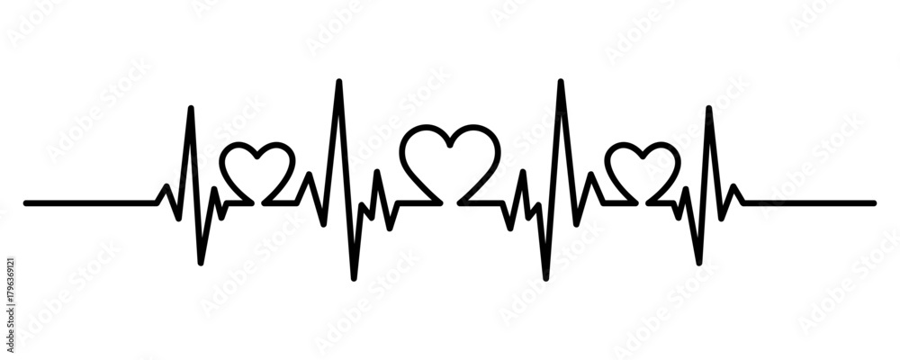 Fototapeta premium Heartbeat pulse line with heart symbols