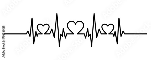 Heartbeat pulse line with heart symbols