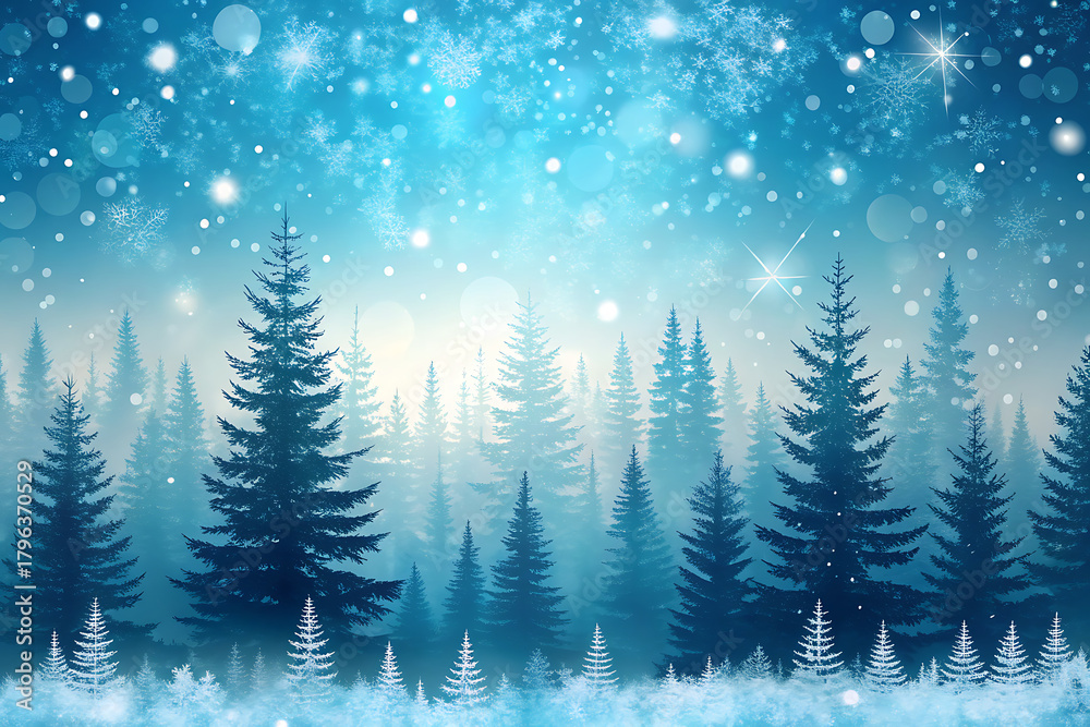 Obraz premium Winter forest silhouette with falling snow