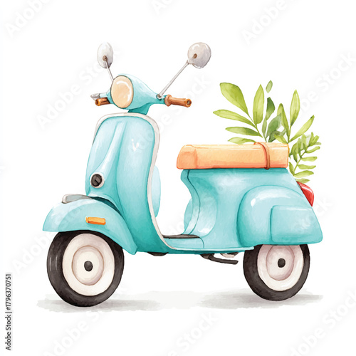 Charming Watercolor Vintage Scooter Illustration